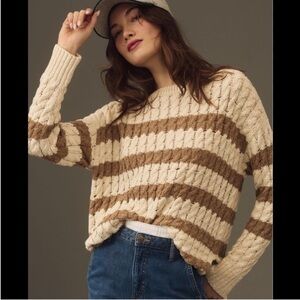 Pilcro by Anthropologie Longline Striped Neutral Sweater
